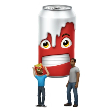 A comically large can towering over a man  sticker