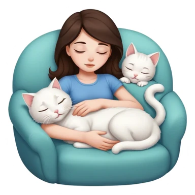 White kitty sleeping on brunette white girl's lap sticker