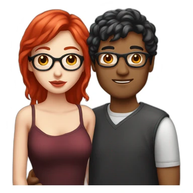 couple kiss,girl with white skin red hair man with withe skin balck hair and glasses sticker