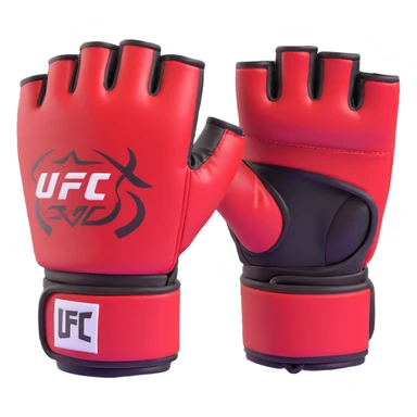 UFC MMA fighting glove with open fingertips, padded knuckles, red and black colors, official UFC style, detailed 3D sticker