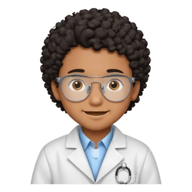 kid boy scientist brown skin, black curly hair sticker