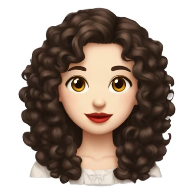girl, really dark brown hair, curly hair, dark brown eyes, pale skin, red lips, long hair sticker