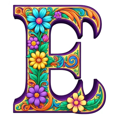 3D, gothic style psychedelic colored Letter L with hippie style flower border sticker