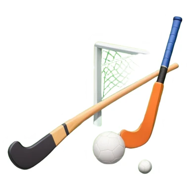 A field hockey stick and ball on a vibrant green grass field, with goalposts and clear field markings in the background. The scene emphasizes the bright, lush grass, highlighting the fast-paced and strategic nature of hockey on a well-maintained pitch. sticker