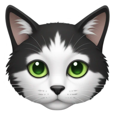 black and white furry cat with green eyes sticker