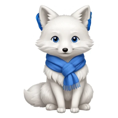 a white fox with blue eyes wearing a blue scarf in a sitting pose sticker