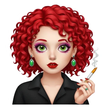 bright red curly hair alt girl with makeup and piercings smoking a joint sticker