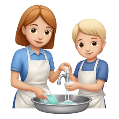 child and parent washing dishes together, friendly and caring sticker