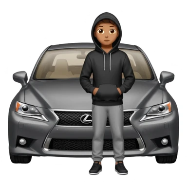 Person in black hoodie standing next to Gray Lexus IS300 f sport car sticker