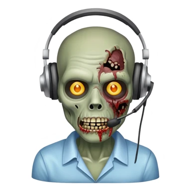 zombie customer service representative with headset and rotting face sticker