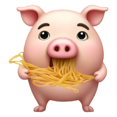 fat pig eating spaghetti sticker