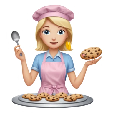 Blond hair blue eye lady with a light pink apron making chocolate chip cookies sticker