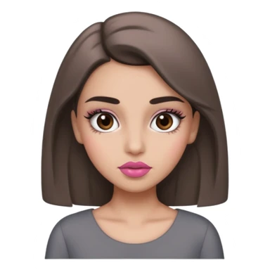 Hidjab girl that is wearing gray dress, and her brow is thick so her eyelash is tall and rumol is pink sticker