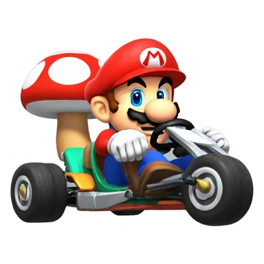 Mario kart with a mushroom as helmet sticker