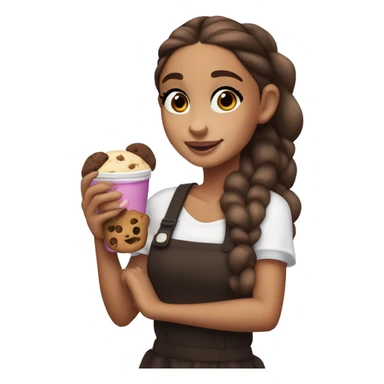 dark tanned ariana grande holding juice in her left hand and a chocolate chip cookie and her right hand  sticker