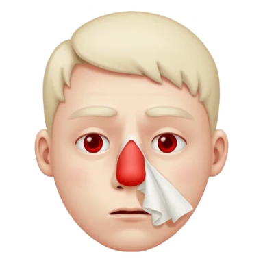 sick person with tissue on nose, fever and red nose. sticker