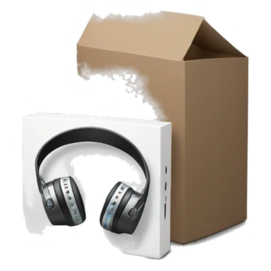 2 pairs of headphones coming out a small black rectangle box sticker