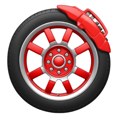 Apple-style emoji of a car wheel with a red brake caliper, clean simple emoji design, smooth shapes, flat yet slightly glossy look, centered on transparent background, no text, no extra details
 sticker
