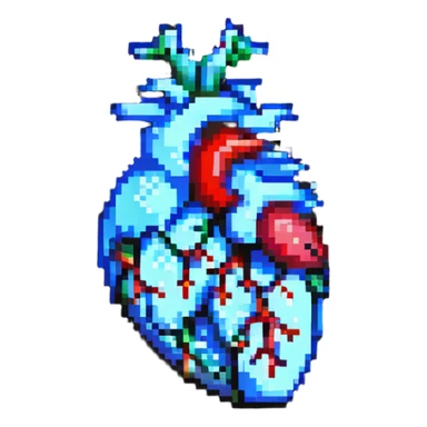 anatomical heart singing, expressive and lively, pixel art sticker