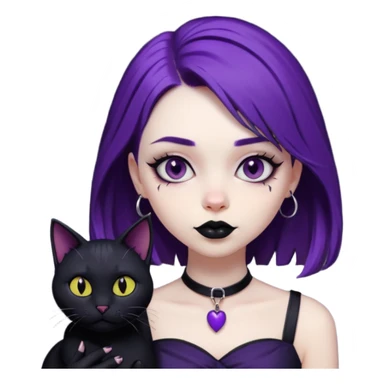Goth purple woman with black cat. Animated sticker