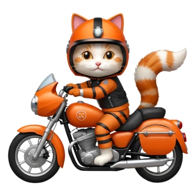 Cat on red and black motorcycle with helmet sticker