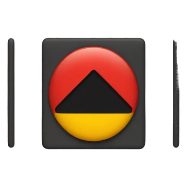 Two rectangle shapes together, one black and red with a yellow circle in the middle sticker