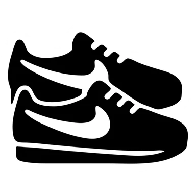 A pair of Nike Cortez sneakers in a black filled icon style, with a minimalist design. sticker