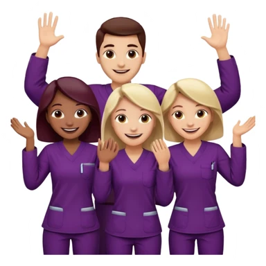 Create Happy & celebrating team faces for a hospital with a newborn saved with dress color as dark maroom-voilet sticker