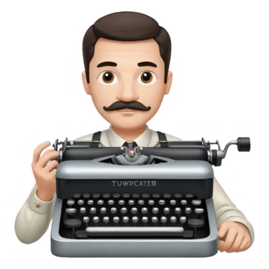 moustache man with vintage typewriter sticker