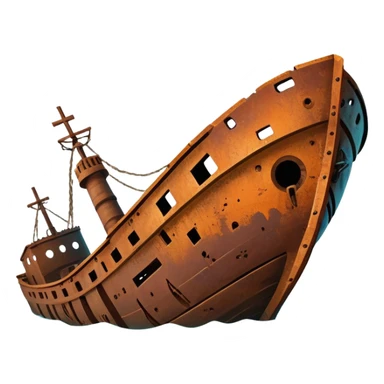 A shipwreck in two bow sunk submerged into the sea floor  sticker