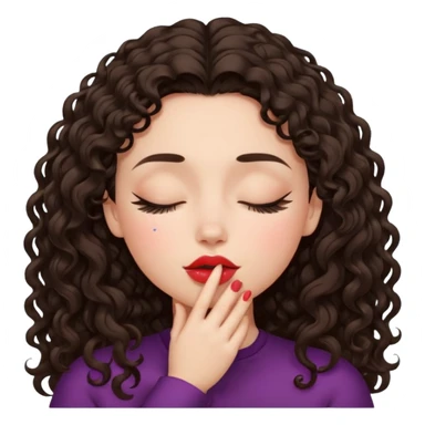 White girl with dark curly long middle part hair kiss sticker