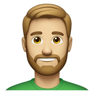Create a cartoon-like emoji of a man with short, light brown hair, trimmed beard, light skin, and green eyes. Use bold lines and a solid background, keeping the style simple and clean, without exaggerated features. sticker