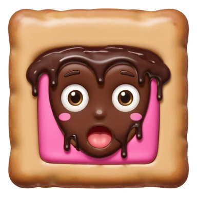 Rectangular chocolate mini pastry, slightly messy, wide shocked eyes, open mouth, chocolate dripping, text above: "ПАСТИЧКА", chibi style, Twitch emoji style, transparent background, colorful

 sticker