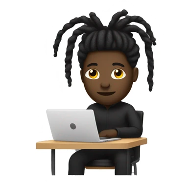 Black-guy-with-dreads-wearing-black-trackstuit-sitting-down-on-chair facing-foward-focused-on-laptop-computer- sticker