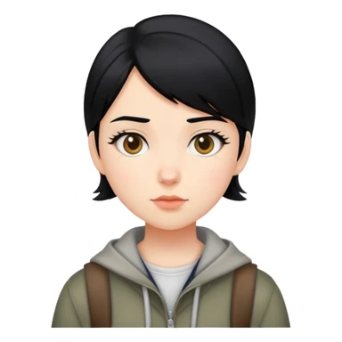 girl with black hair, wearing boyish clothes sticker