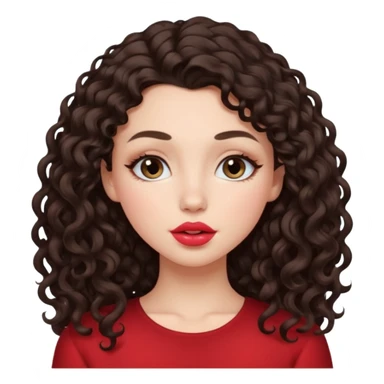 White girl with dark curly long middle part hair kiss sticker