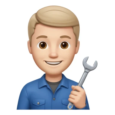memoji style white man holding a wrench in his hand, neutral background sticker