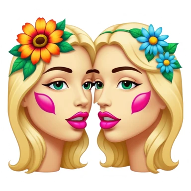 psychedelic colored pair of lips surrounded by hippie style flowers sticker