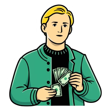 Nikolai Astrup, Norwegian politician, holding a pack of money in his hand sticker