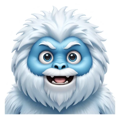 Cinematic Comical Yeti Portrait Emoji, with a cartoonishly exaggerated, fluffy figure in cool, frosty whites and icy blues, head tilted in an overly surprised expression with wide, comically sparkling eyes and a quirky, open-mouthed grin, simplified yet hilariously detailed, glowing with a soft frosty outline capturing the meme-worthy fun of a yeti in playful shock! sticker