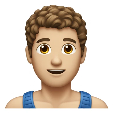 a guy with brown hair and blue eyes bare-chested with a microphone sticker