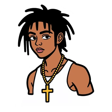 Playboi Carti rapper wearing an upside-down cross necklace sticker