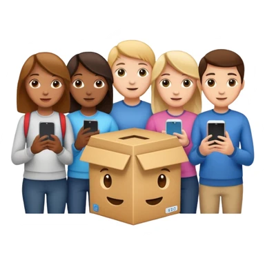 Students handing over their phones to a cartoon box sticker