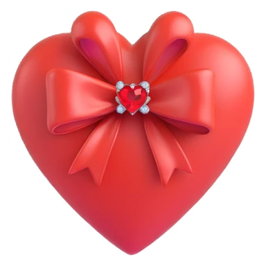 tiny red heart with a bow on the side, pastel red enamel, sparkling gems, soft glowing effect sticker