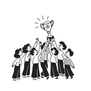 team celebrating with trophy sticker