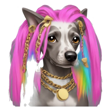 Punk Chinese crested dog neon rainbow hair gold chain punk piercings tattoos punk ear piercings sticker