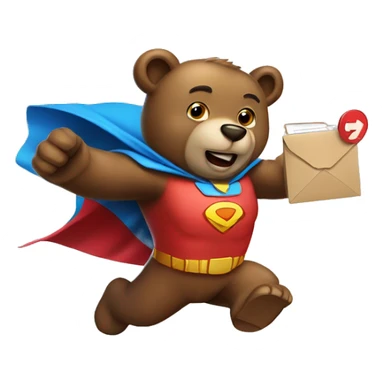 superhero bear flying and holding a mailbox sticker