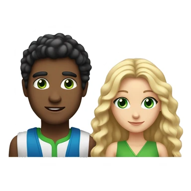pair of a woman with brown long hair with blue eyes with cute cheeks with her man with black hair with green eyes and thick eyelashes sticker