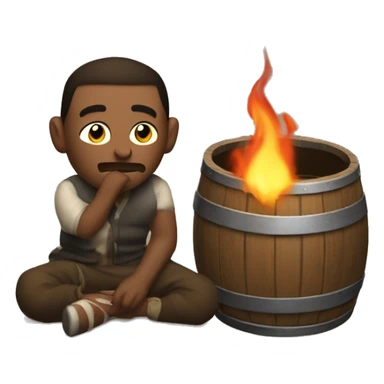 poor man warms himself by a barrel of fire sticker