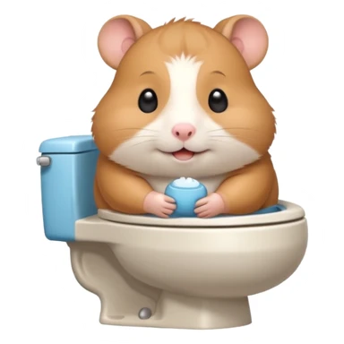 Cute chubby cartoon-style hamster sitting on toilet, sticker-style illustration sticker